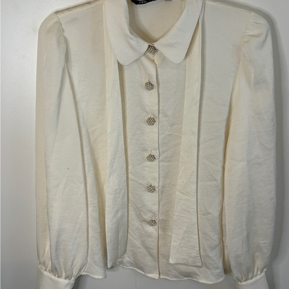 Zara Tops - Zara Cream Button Down Blouse with Peter Pan Collar and Long Sleeves